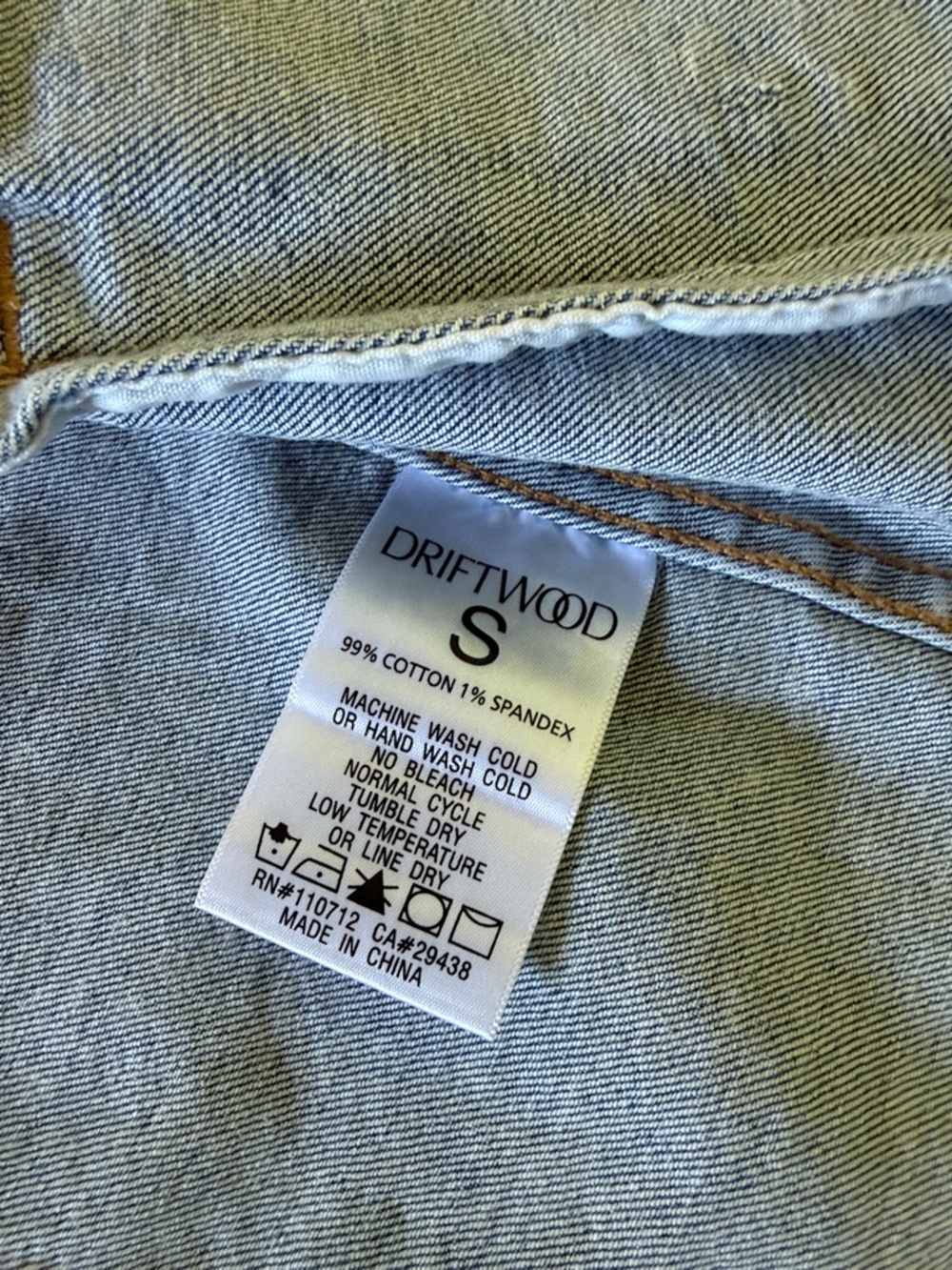 DRIFTWOOD Blue Denim Jacket with Multicolor Aztec Detail Small - Picture 9 of 9